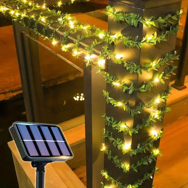 Green Fairy Lights with Solar-Powered Artificial Ivy