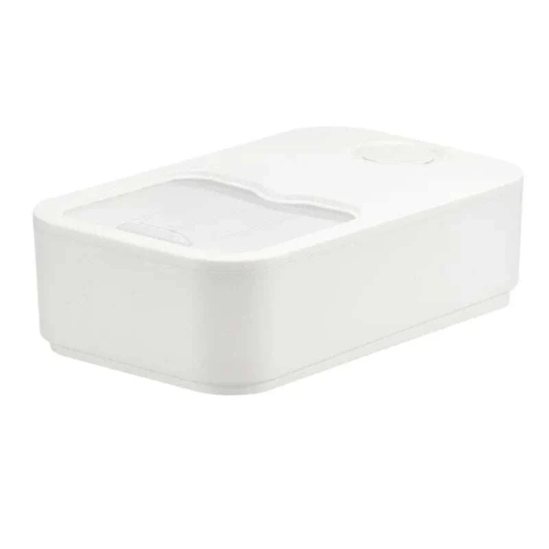 Laundry Pod Container in white plastic with a rectangular shape and a sliding lid for easy access and storage.