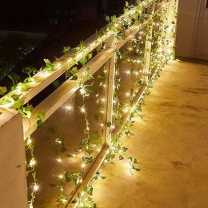 Green Fairy Lights with Solar-Powered Artificial Ivy