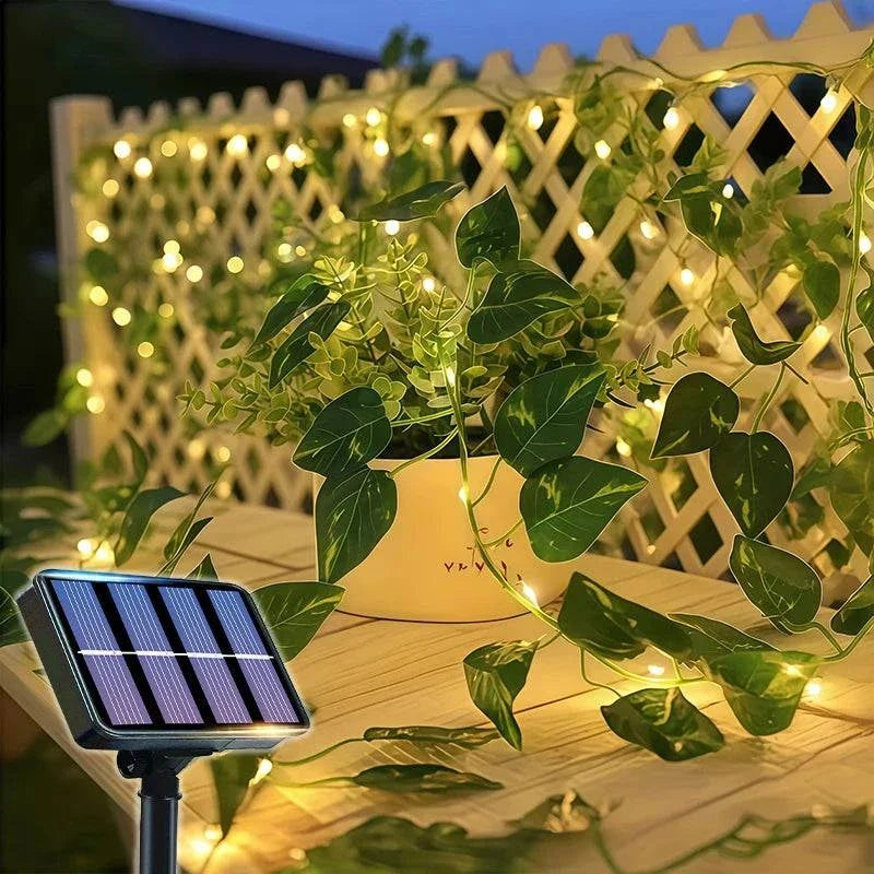 Green Fairy Lights with Solar-Powered Artificial Ivy