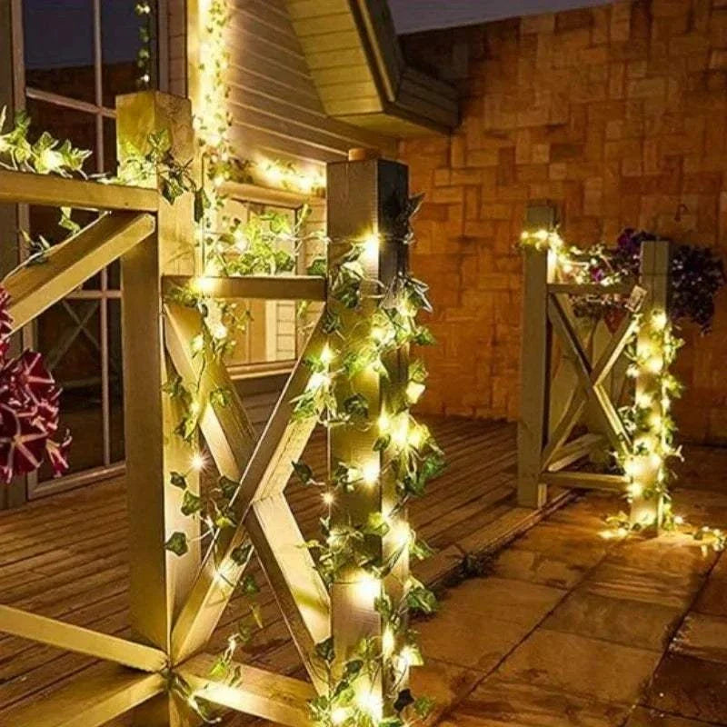 Green Fairy Lights with Solar-Powered Artificial Ivy