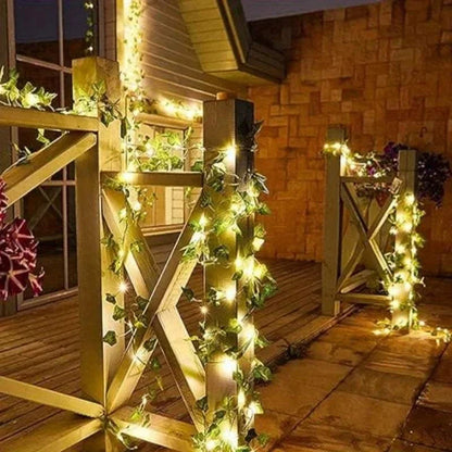 Green Fairy Lights with Solar-Powered Artificial Ivy