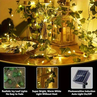 Green Fairy Lights with Solar-Powered Artificial Ivy