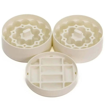 Leak-Proof Jar Storage Insert in beige with multiple round compartments and a central knob for organizing small containers efficiently