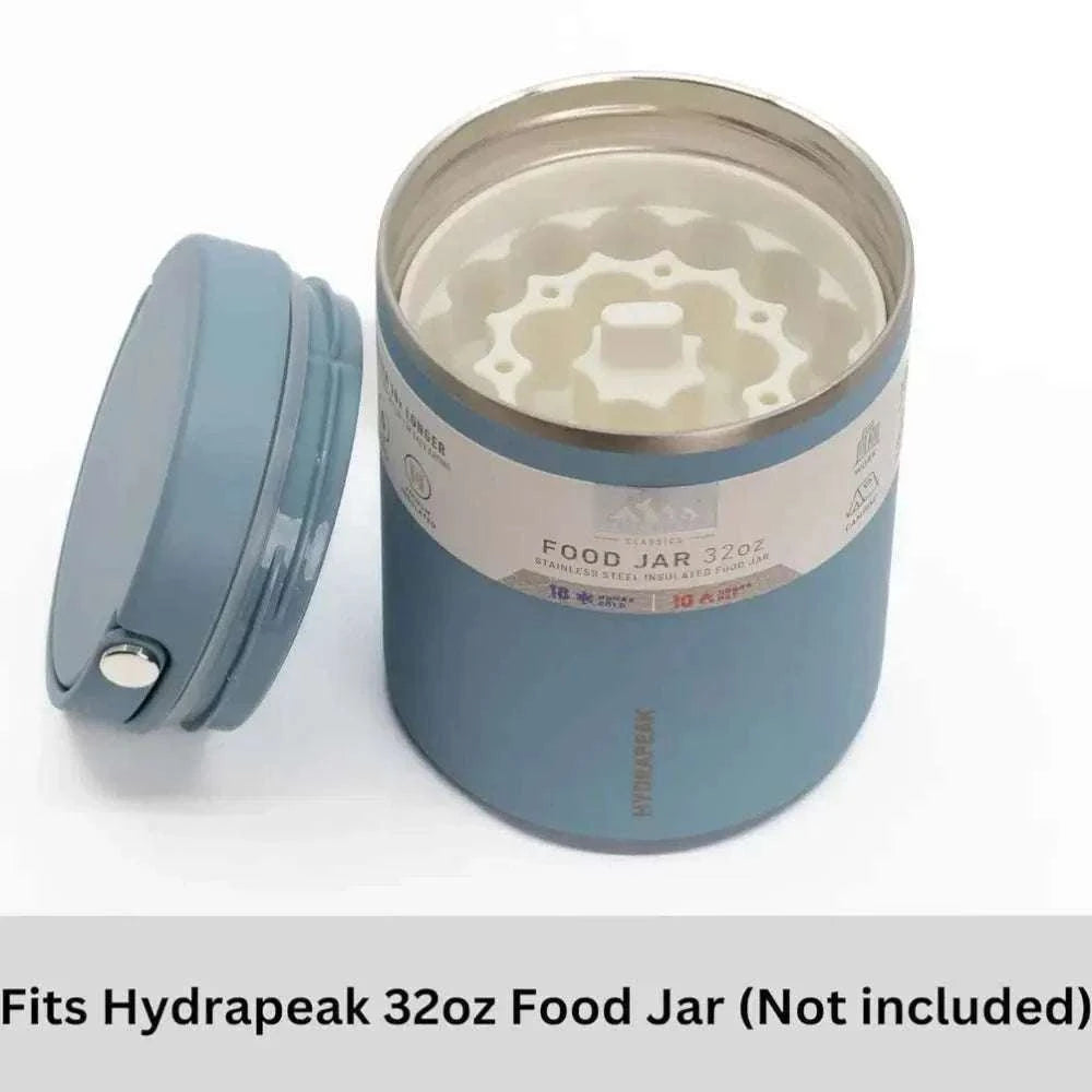 Leak-Proof Jar Storage Insert designed for Hydrapeak 32oz food jar, featuring a compact light blue body with white insert for organizing