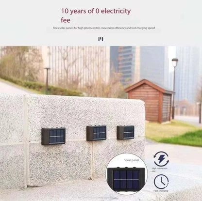 Outdoor Waterproof Fence Lamp with black solar panels mounted on a grey concrete wall for eco-friendly garden lighting