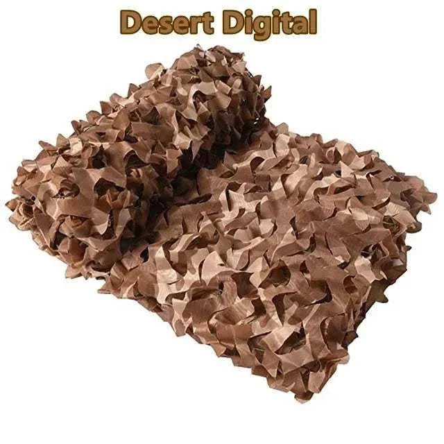 Premium Camouflage Netting in desert digital pattern with brown and tan hues, lightweight and textured fabric for outdoor use