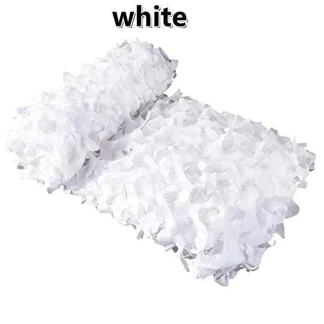 Premium Camouflage Netting in white color made of lightweight synthetic material with irregular cutouts in a dense pattern