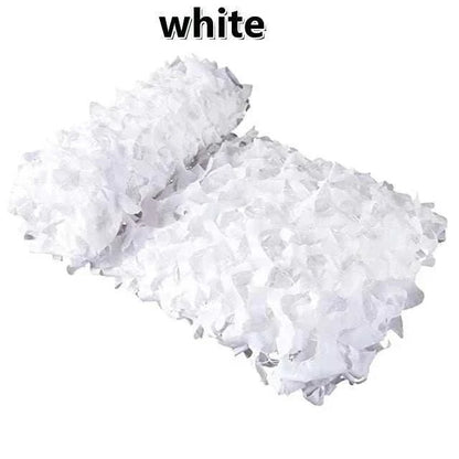 Premium Camouflage Netting in white color made of lightweight synthetic material with irregular cutouts in a dense pattern