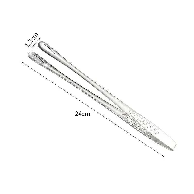 Silver metal kitchen tongs with a silicone tip and textured gripping surface, measuring 24cm long and 1.2cm wide, Silicone Cooking Spatula