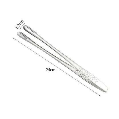 Silver metal kitchen tongs with a silicone tip and textured gripping surface, measuring 24cm long and 1.2cm wide, Silicone Cooking Spatula