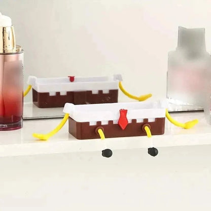 Sink Shelf Drainage kitchen rack in brown and white plastic with yellow flexible legs and red latch for countertop organization