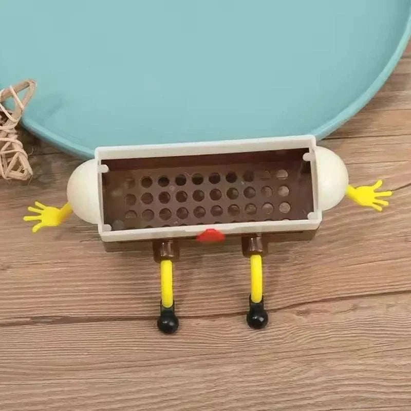Sink Shelf Drainage kitchen rack with a rectangular brown basket, white sides, yellow arms and legs, and ventilation holes for water flow